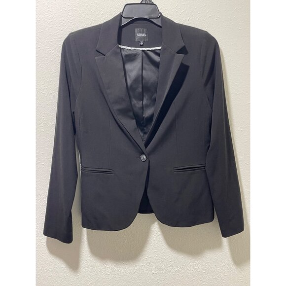 XOXO Women’s Black Blazer Size L Single Button Office Work Jacket - Picture 6 of 12